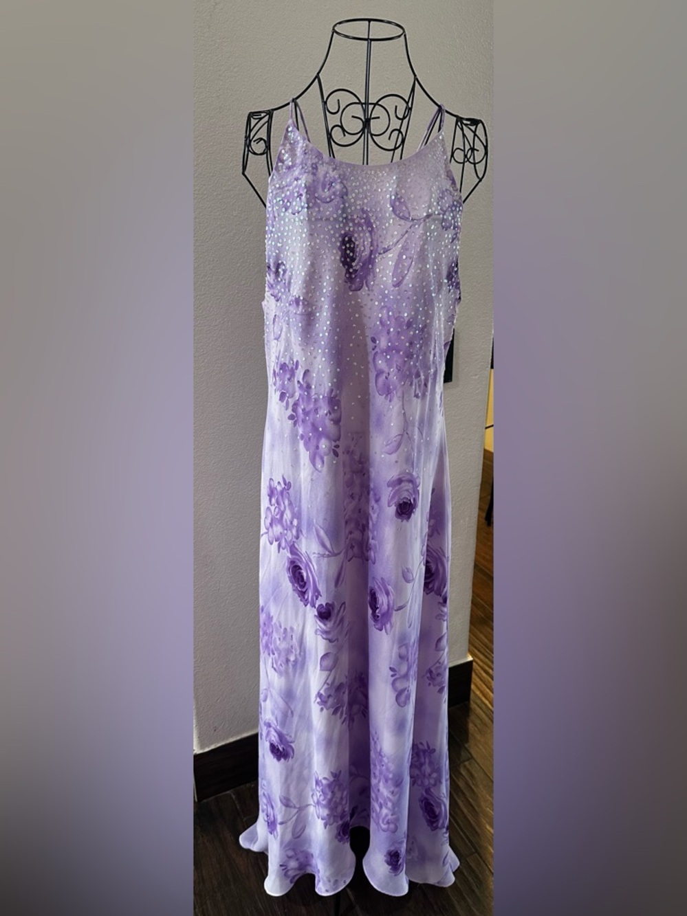 Lavender Floral Slip Dress with Sequin Accent